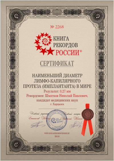 Сертификат Книги рекордов России о фиксации рекорда